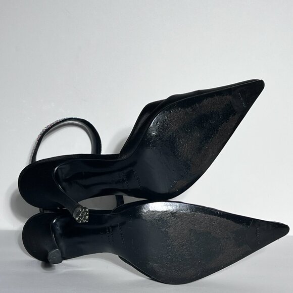 Sergio Rossi Swarovski Crystal Ankle Wrap High Heel Black Satin Shoe Sz 38 - Picture 9 of 15